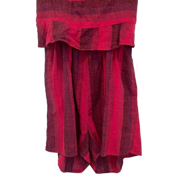 Amadi Anthropologie Striped Romper Linen Purple Pink Ruffle Sleeveless - Picture 5 of 9